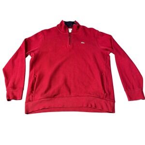 Lacoste Mens Red Ribbed‎ 1/4 Zip Pullover Sweatshirt Size 8 XXL Cotton Pockets